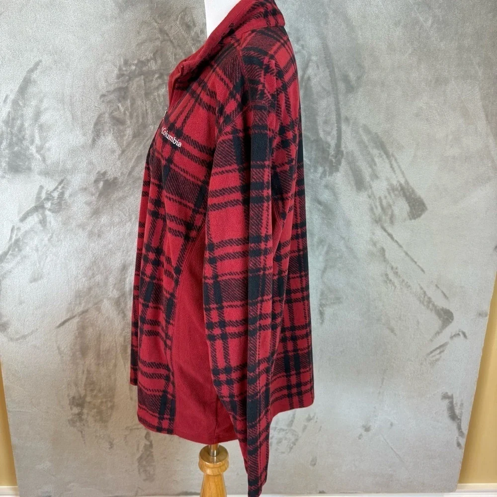 Womens Columbia Pullover Jacket Sz Large Red Black Plaid Quarter Zip